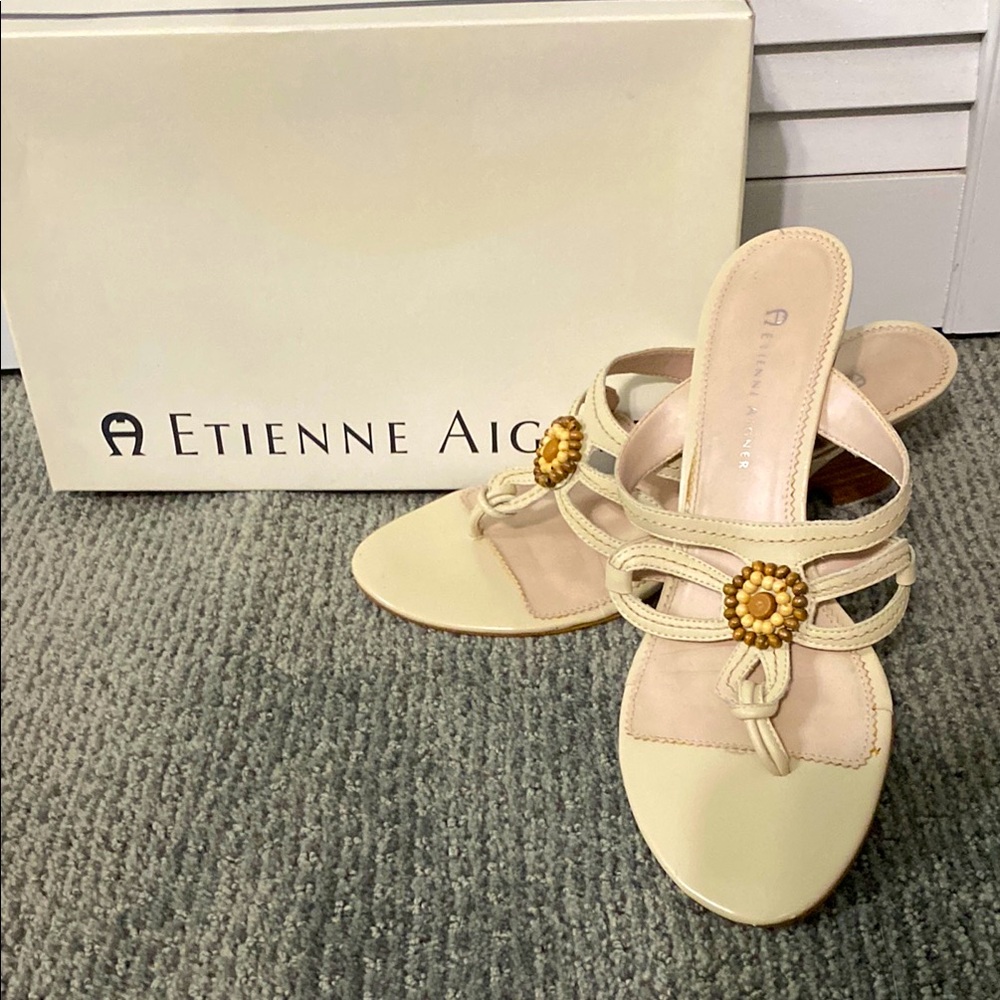 Etienne Aigner Cream Sandals with Bow Detail